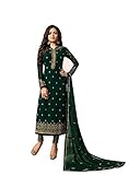 South Asian Wear Embroidered Salwar Kameez Suit Ethnic Wear Indian Pakistani Suits Sewn Straight Shalwar Kameez (Green, XS-36)