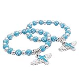 12 Pcs Baptism Pearl Angel Wing Cross Crystal Stretch Bracelet Recuerdos de Bautizo Communion Birthd