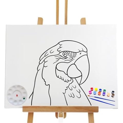 Essenburg Pre Drawn Canvas Parrott Paint Kit | Adult & Teen Sip and Paint Party Favor | DIY Date Night Couple Activity (S 8x10 CANVAS ONLY) Cover