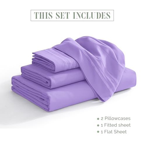 Elegant Comfort Luxurious 1500 Premium Hotel Quality Microfiber 4-Piece Sheet Set, 18-24 Inches Deep - Extra Deep Pocket Sheets - Ultra Soft 4PC Deep Pocket Sheets, King, Lavender