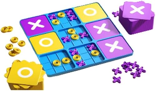 Tic Tac Toe X&O's Table Board Game Kids Adult Interactive - Purple &Yellow