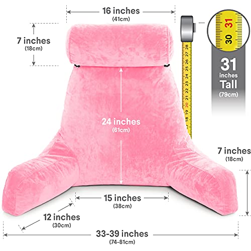 Husband Pillow Xxl Pink Backrest With Arms, Adult Reading Pillow With Shredded Memory Foam, Ultra-Comfy Removable Microplush Cover & Detachable Neck Roll, Unmatched Support For Bed Rest Sit Up Pillow #TOP1