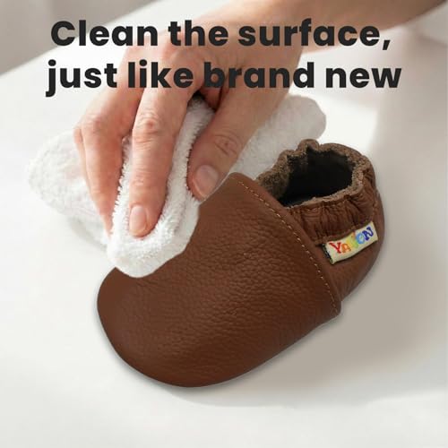 YALION Baby Boys Girls Shoes Crawling Slipper Toddler Infant Soft Leather First Walking Moccs(Brown,18-24 Months)