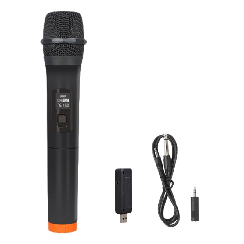 XUMIUZIY UHF Wireless Microphone, Portable Cordless Dynamic Mic with USB Receiver, 131ft Range, with 6.35mm to 3.5mm Adapter, for Singing Speeches Events Karaoke
