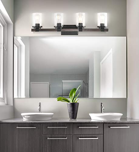 JONATHAN Y 32" Oil Rubbed Bronze LED Vanity Light, Rustic Farmhouse Sconce, Clear Seeded Glass Shade, Industrial Wall Lamp for Bathroom Mirror, Kitchen Sink, LED Bulb (JYL7510A) by JONATHAN Y - Image 2