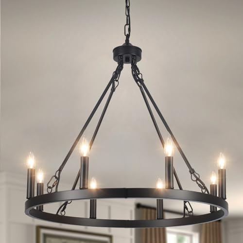 LASENCHOO Round Black Wagon Wheel Chandelier...