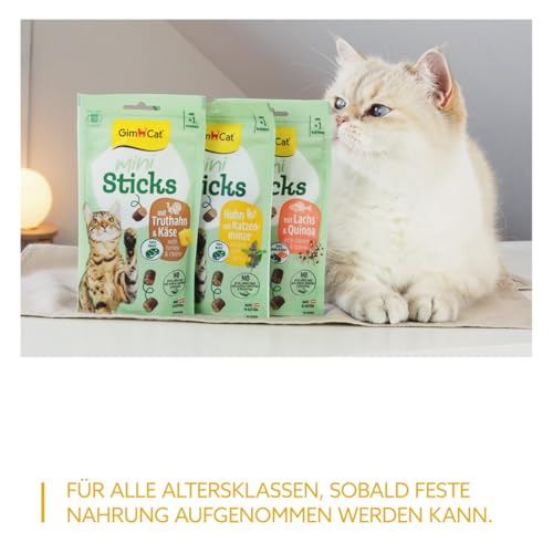 GimCat Mini Sticks Huhn mit Katzenminze -Kleine Häppchen für besonderen Genuss - 1 Beutel (1 x 50 g)