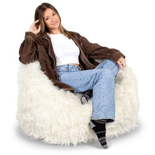 Product Image of the Big Joe Milano Bean Bag Chair, Ivory Shag Fur, Soft Faux Fur, 2.5 feet