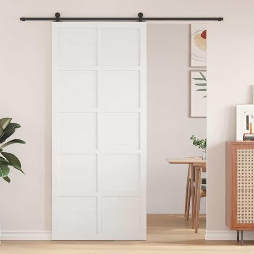 Gecheer Scheunentür Weiß 100 x 210 cm Massivholz Kiefer, Holztüren Schiebetürsystem Komplettset für Massivholz-Türen Scheune Lager Loft Wohnzimmer