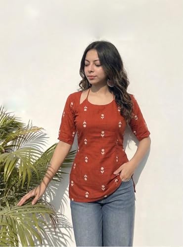Image of ANNI Designer Short Kurti for Women Viscose Blend Printed Ethnic Tunic | Stylish Kurti Tops with Jeans Styling | Casual Office Wear | Trendy Indian Fashion for Woman