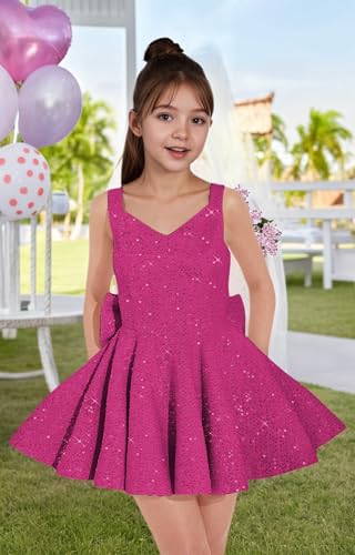 V Neck Sequin Homecoming Dresses for Teens Sparkle Cocktail Party Dress with Bow for Girls4
