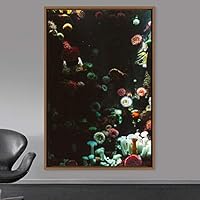 Framed Canvas Wall Art Coral Beds Bedroom Colorful Jellyfish Marine Life Multicolor Neon Photography Tropical - 16x24 inches