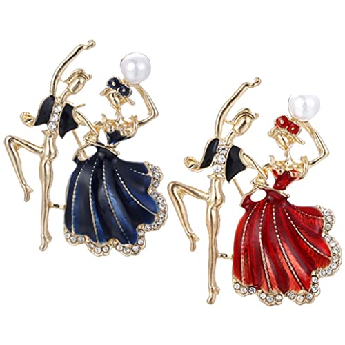Image of Prince Princess Dancing Couple Brooch Rhinestones Pearl Decorative Red