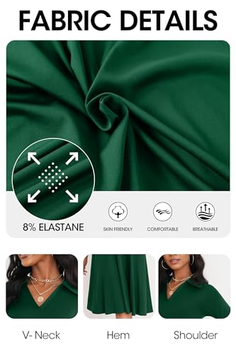Image of Nmoder Casual Dresses for Women Semi Formal Fit and Flare 3 /4 Sleeve V Neck Cocktail Church Midi Dress with Pockets