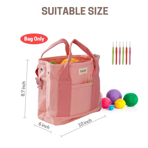 Image of Crochet Bag and Tote, Canvas Yarn Storage Organizer, Yarn Bag for Hooks and Accessories, Durable Organizer for Crochet Lovers, Mother's Day Gift (Pink-25)
