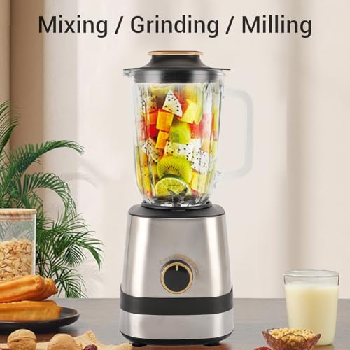 Power Blender, 600 W Standmixer mit 6 Edelstahlklingen, 1,5 L Glaskrug, 3 Geschwindigkeiten Einstellbar, Multifunktionales Mixer-Mahlwerk für Säfte, Babynahrung, Nahrhafte Rezepte 3 Power Blender, 600 W Standmixer mit 6 Edelstahlklingen, 1,5 L Glaskrug, 3 Geschwindigkeiten Einstellbar, Multifunktionales Mixer-Mahlwerk für Säfte, Babynahrung, Nahrhafte Rezepte