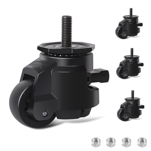 RRIUTO M12X30mm Ruedas para Muebles Pesados Hasta 1000KG, 50MM Ruedas Giratorias Industriales con Diseño de Palanca de Carraca Ajustable, Ruedas Pesados de 360 Grados, Silencioso, Set de 4