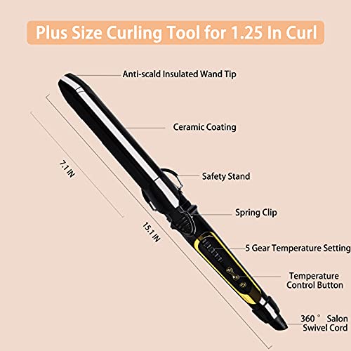 Professional 1 1/4 Inch Curling Iron,1.25 Inch Long Barrel Styler Curling Wand For Long Hair,Hair Curler Instant Heat With Dual Voltage For Traveling, Hair Waving Style Tool For Girls & Women (Black) #TOP6