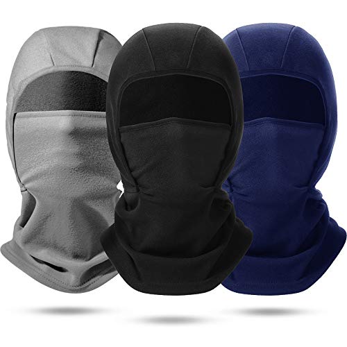 3 Pieces Kids Balaclava Hat Winter Ski Face Covering Windproof Thermal Neck Warmer Gaiter For Cold Weather Outdoor Sports (Black, Gray, Navy Blue) #TOP2