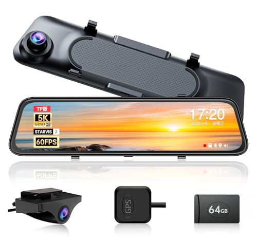 JADO 最新 5Kドライブレコーダー ミラー型 12インチIPS大画面 リアカメラ60FPS対応 IMX678＋IMX462 STARVIS2センサー スーパー暗視 HDR/WDR補正 TSストリーミング映像 H.265高圧縮 5K/4K＋1080P GPS内蔵 速度アラート 64GBカード付 ガイドライン調整 Type-C給電 IP68防水リア 駐車監視 G100PRO-TP