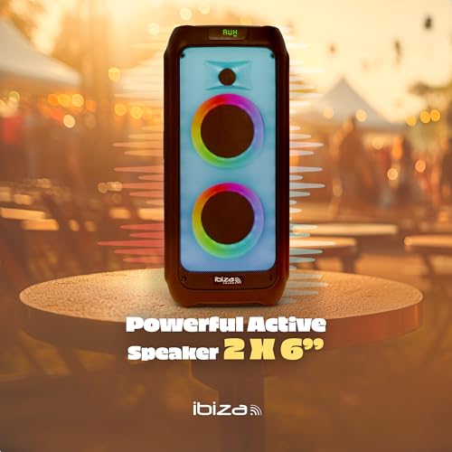 Ibiza - WAVE6 - Głośnik akumulatorowy 250W/2x5,25" z Bluetooth, USB i microSD - Efekt WAVE LED i bezprzewodowe połączenie TWS - Czarny