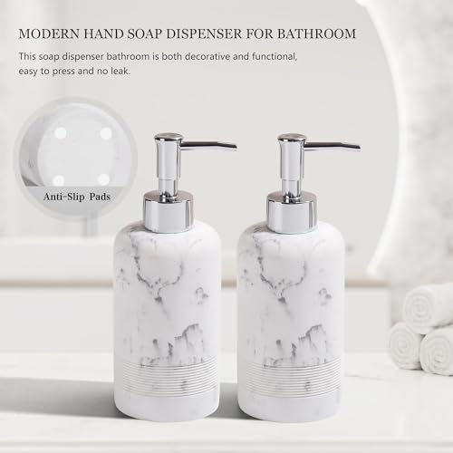 Ymxyjm YMX-ST24306W2-WGF 2Pcs/Set Hand Soap Dispenser Sets - 10.8Oz Refillable Resin Liquid Soap Dispensers With Rust-Proof Pump For Bathroom Countertop Or Kitchen, Marble White thumb #4