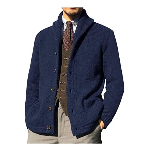 Cardigã De Malha De Cabo Masculino, Botões Casuais Para Baixo Do Suéter Cardigan Com Bolsos,