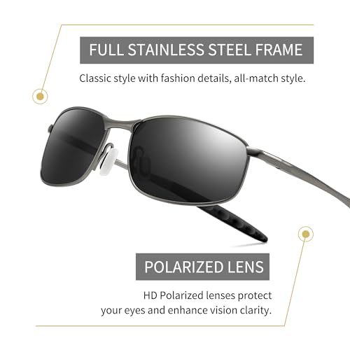 SUNGAIT Mens Narrow Polarized Sunglasses Metal Frame Small Rectangle Retro Durable UV400 Protection3