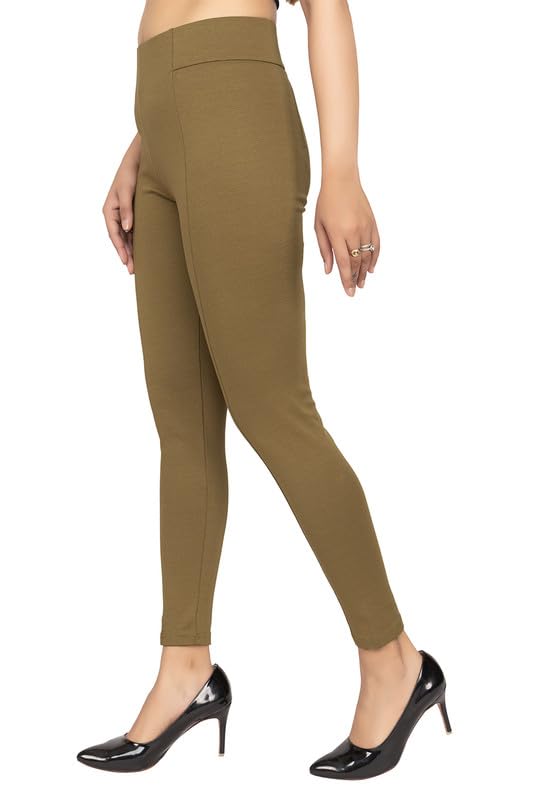 Image of Mlada Slim Fit Jeggings with Elastic Waist Band for Women Office Work Formal Wear Trousers Stretch Cotton Knit High Waist Skinny Fit Jeggings Lycra Pants Travel Comfort Jeggings