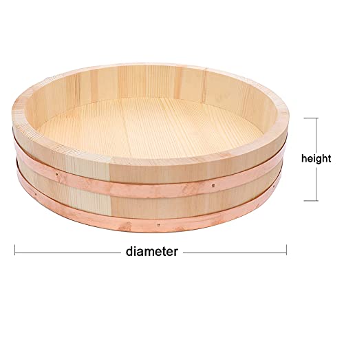 Wooden Sushi Rice Bowl Korean Hangiri Oke Rice Mixing Tub Bucket With Wood Spoon For Restaurant Home Kitchen,72X16Cm #TOP6