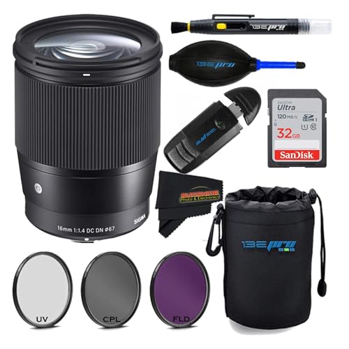 Sigma 16mm f1.4 DC DN Contemporary Lens for Sony E with Sunshine Deluxe Bundle