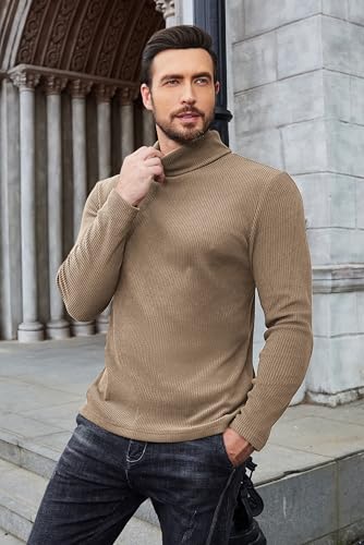 Image of COOFANDY Men's Ribbed Turtleneck Sweater Casual Basic Long Sleeve Knitted Pullover Sweater