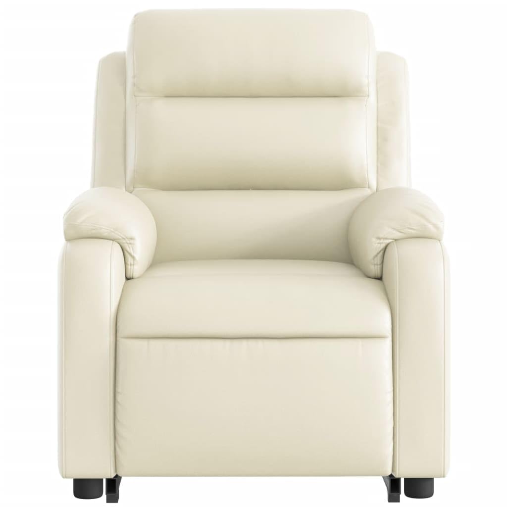 Sillón elevador reclinable con masaje de 6 puntos y función de elevación eléctrica, de piel sintética, color crema, respaldo ajustable manualmente y estructura estable