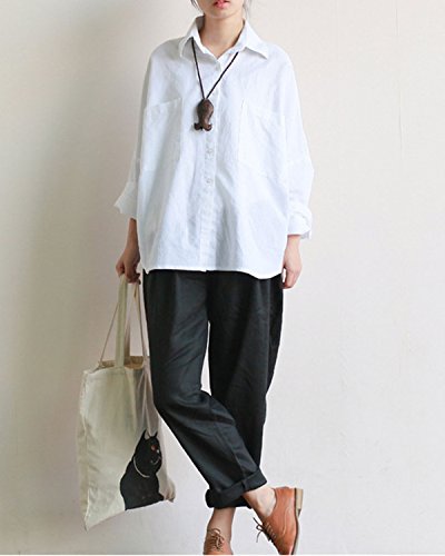 Aeneontrue Women's Raglan Sleeve Blouses With Big Pockets White #TOP2