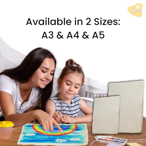 Image of Lakeer A5 Watercolor Paper - Handmade Paper with Deckle Edges | Pack of 10 Sheets, 300 GSM | 100% Virgin Cotton - Acid Free, Suitable for Wet Mediums, Ideal for Artists, etc