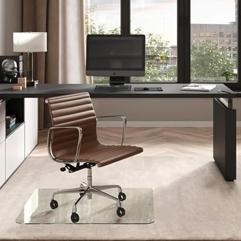 Vitrazza Glass Office Chair Mat – 36” x 42” Desk Mat with Clear Safety Glass/Creates Smooth, Easy Glide/Protects Against Carpet Imprints/Perfect for Home and Office Spaces (Chiaro) Cover