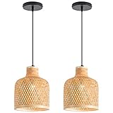 Modern Bamboo Woven Pendant Light Set of 2, 7.8" Coastal Bamboo Natural Pendant Lighting Fixture for