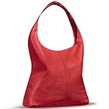 Italian Genuine Leather Hobo Bag for Women with Zipper | Large Soft Slouchy Shoulder Handbag Tote Bucket Purse Pocketbook (Red)