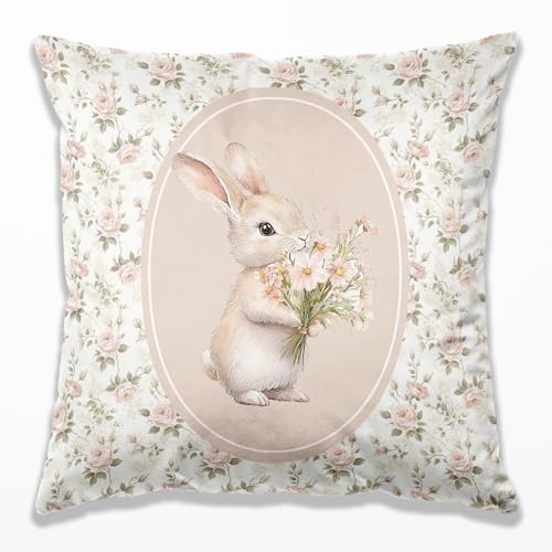 DOFQZ Pink Floral Cute Easter Bunny Nursery Pillow Covers 18x18 Bunny Gifts for Girls Women Spring Flower Rabbit Throw Pillow Covers for Home Girls Room Living Room Bedroom