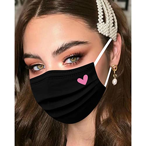 Yomeesoul 50Pcs Cute Disposable Face Masks, Pink And Black Masks With Hearts Printed, 3-Ply Full Protection For Women Teen Girls thumb #1