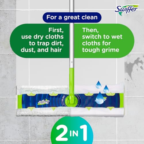 Image of Swiffer Sweep + Mop XL, Broom & Mop Alternative, Floor Cleaner for Dirt, Dust, Hair, All Purpose Cleaning Tool for Home, Bathroom, Kitchen, Set Includes 1 XL Sweeper 8 XL Dry Pads 2 XL Wet Pads Fresh