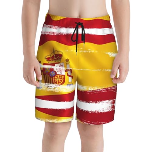 Spain Flag Youth Beach Pants, Soft and Breathable, with Drawstring Waist, Suitable for Sports and Leisure.3