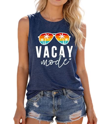 Image of Vacay Mode T Shirts for Women Summer Beach Hawaii Vacation Short Sleeve Tops Holiday Cruise Getaway T Shirts