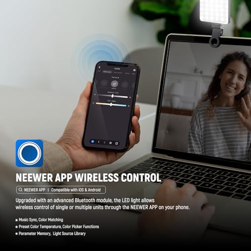 NEEWER Basic VL67B Luz Selfie Móvil y App Control, Bicolor CRI97 2000mAh Luz de Relleno para iPhone con Cold Shoe Mount, Delantero y Trasero Clip para Vlog, Live Stream, Maquillaje y Videoconferencia - imagen 5