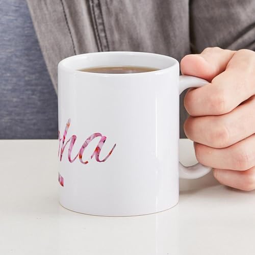 Taza de cerámica blanca 11 oz Pink Ribbon Plumerias Aloha miniatura 4