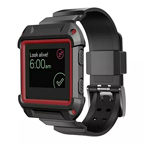 Accessory Bands for Fitbit Blaze - SailFar [Rugged Pro] Resilient Protective Case with Replacement Strap Bands for Fibit Blaze Smart Fitness Sport Watch/Smartwatch, Small Large (Red)