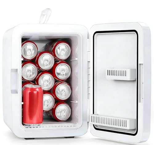 Image of Electactic 10L Compact Mini Fridge, Portable Small Refrigerator, Small Cosmetics Cooler, 2.6 Gal Mini Fridge with AC/DC Adapters for Beverage, Food, Makeup, Bedroom, Office, Dorm, White