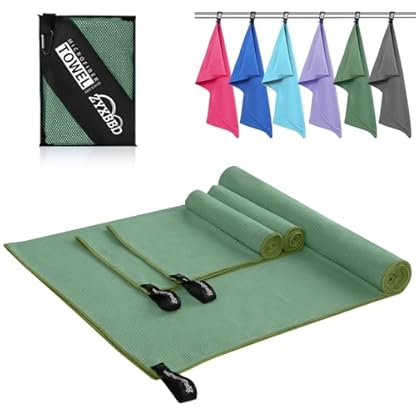 ZYXBBD Mikrofaser Handtuch 3er Set(160x80cm Groß Badetuch +2 Stück 80x40cm Klein Handtuch), Gestreiftes Strandtuch Reisehandtuch Schnelltrocknend Microfaser Handtücher für Fitness Strand,Reise Grün
