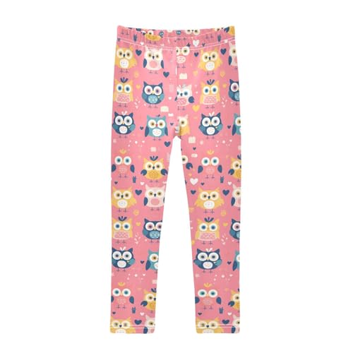 Cute Animal Pattern Cartoon Owls Kids Girl's Cotton Leggings Stretch High Waisted Dance Pants Exercise