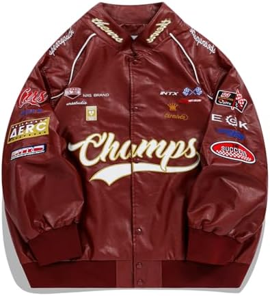 Aelfric Eden男性用レーヨンレザーVarsityジャケットレトロレーサーバイク爆弾ジャケットラージニュートラルストリートジャケット